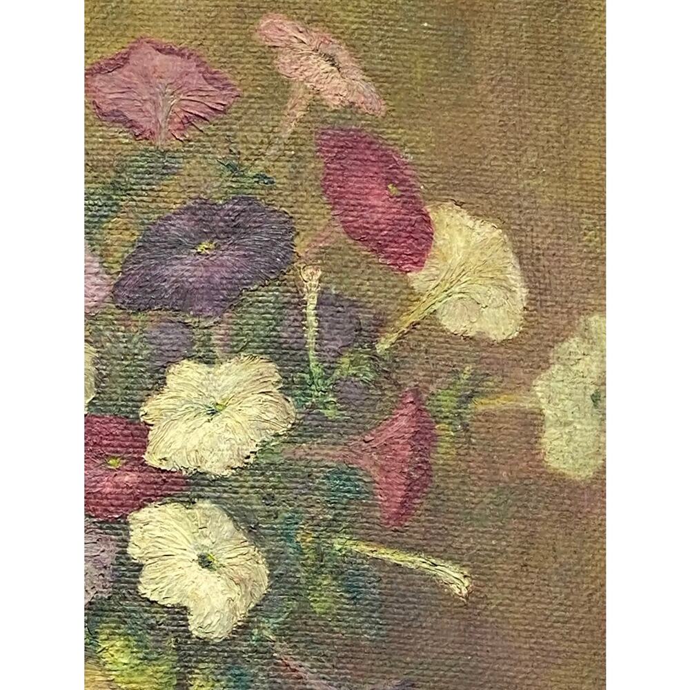 Early 20th Century “Petunias Floral Still Life” Oil Painting on Board Signed - Picture 3 of 13